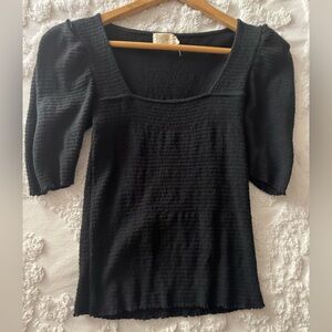 Nation Ltd Ladies Black Elasticated Top Short Sleeves Size S Cotton